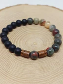 Kan Taşı & Oniks Taşı 8mm Unisex Tasarım Bileklik Hawaii Model (2929) thumbnail 6