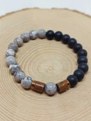 Gri Jasper & Oniks Taşı 8mm Unisex Tasarım Bileklik Hawaii Model (9808) thumbnail 6