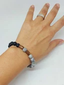 Gri Jasper & Oniks Taşı 8mm Unisex Tasarım Bileklik Hawaii Model (9808) thumbnail 4