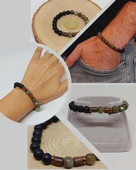 Labradorit & Oniks Taşı 8mm Unisex Tasarım Bileklik Hawaii Model (4695) thumbnail 1