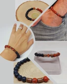 Kırmızı Alacalı Jasper & Oniks Taşı 8mm Unisex Tasarım Bileklik Hawaii Model (14240) thumbnail 1