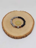 Gri Jasper & Oniks Taşı 8mm Unisex Tasarım Bileklik Hawaii Model (9808) thumbnail 5