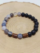 Gri Akik & Oniks Taşı 8mm Unisex Tasarım Bileklik Hawaii Model (53084) thumbnail 6