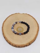 Gri Akik & Oniks Taşı 8mm Unisex Tasarım Bileklik Hawaii Model (53084) thumbnail 5