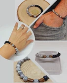 Gri Jasper & Oniks Taşı 8mm Unisex Tasarım Bileklik Hawaii Model (9808) thumbnail 1