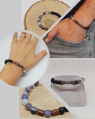 Gri Akik & Oniks Taşı 8mm Unisex Tasarım Bileklik Hawaii Model (53084) thumbnail 1