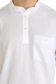 Büyük Beden Şile Bezi Kısa Kol Tek Cepli Hakim Yaka Erkek Yazlık Tshirt Beyaz 3001 - 3