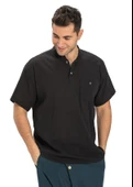 Büyük Beden Şile Bezi Kısa Kol Tek Cepli Hakim Yaka Erkek Yazlık Tshirt Siyah 3003 - 5