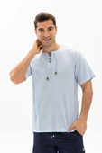 Büyük Beden Kısa Kol Şile Bezi Zımbalı Erkek Yazlık Tshirt Buz Mavi 3027 - 1