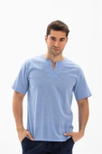 Büyük Beden Kısa Kol Şile Bezi Bisiklet Yaka Erkek Yazlık Tshirt Mavi 3032 - 1