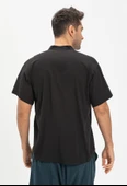 Büyük Beden Şile Bezi Kısa Kol Tek Cepli Hakim Yaka Erkek Yazlık Tshirt Siyah 3003 - 2