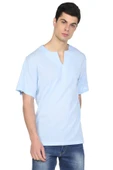 Büyük Beden Kısa Kol Şile Bezi Bisiklet Yaka Erkek Yazlık Tshirt Buz Mavi 3027 - 6