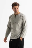 Büyük Beden Şile Bezi Uzun Kol Zımbalı Erkek Yazlık Tshirt Taş 3031 - 4
