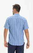 Büyük Beden Kısa Kol Şile Bezi Tek Cepli Erkek Yazlık Gömlek Mavi Beyaz Çizgili 3019 thumbnail 2