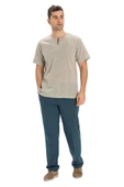 Büyük Beden Kısa Kol Şile Bezi Bisiklet Yaka Erkek Yazlık Tshirt Taş 3031 - 5