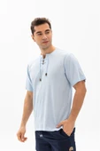 Büyük Beden Kısa Kol Şile Bezi Zımbalı Erkek Yazlık Tshirt Buz Mavi 3027 - 3