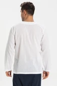 Büyük Beden Şile Bezi Uzun Kol Zımbalı Erkek Yazlık Tshirt Beyaz 3001 - 2