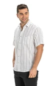 Büyük Beden Kısa Kol Şile Bezi Tek Cepli Erkek Yazlık Gömlek Beyaz Siyah Çizgili 3006 thumbnail 5