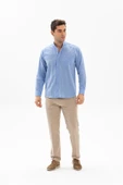 Büyük Beden Uzun Kol Şile Bezi Hakim Yaka Tek Cepli Erkek Yazlık Gömlek Mavi 3032 thumbnail 4