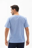 Büyük Beden Kısa Kol Şile Bezi Bisiklet Yaka Erkek Yazlık Tshirt Mavi 3032 - 2