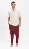 Büyük Beden Şile Bezi Kısa Kol Tek Cepli Hakim Yaka Erkek Yazlık Tshirt Krem 3002 - 4