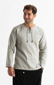 Büyük Beden Şile Bezi Uzun Kol Zımbalı Erkek Yazlık Tshirt Taş 3031 - 3
