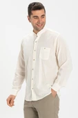 Büyük Beden Uzun Kol Şile Bezi Hakim Yaka Tek Cepli Erkek Yazlık Gömlek Krem 3002 thumbnail 1
