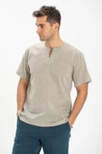 Büyük Beden Kısa Kol Şile Bezi Bisiklet Yaka Erkek Yazlık Tshirt Taş 3031 - 3