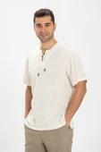 Büyük Beden Kısa Kol Şile Bezi Zımbalı Erkek Yazlık Tshirt Krem 3002 thumbnail 1