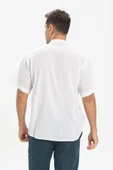 Büyük Beden Şile Bezi Kısa Kol Tek Cepli Hakim Yaka Erkek Yazlık Tshirt Beyaz 3001 - 2
