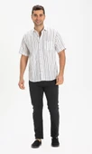 Büyük Beden Kısa Kol Şile Bezi Tek Cepli Erkek Yazlık Gömlek Beyaz Siyah Çizgili 3006 thumbnail 3