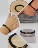 Golden Obsidyen & Oniks Taşı 8mm Unisex Tasarım Bileklik Hawaii Model (1250) thumbnail 1