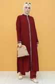 Halkalı Şile Bezi Ferace Pantolonlu Tesettür Takım Bordo Brd S Bordo - 6
