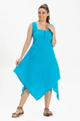 Kolsuz Şile Bezi Üçgen Katlı Midi Boy Yazlık Elbise Turkuaz Trkz thumbnail 1