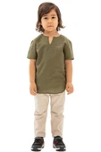 Kısa Kol Şile Bezi Bisiklet Yaka Yazlık Erkek Çocuk Tshirt Haki 3049 1-2 Yaş Haki thumbnail 5