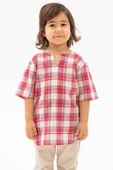 Kısa Kol Şile Bezi Bisiklet Yaka Yazlık Erkek Çocuk Tshirt Kırmızı Krem Ekose 3038 1-2 Yaş Kırmızı Krem Ekose thumbnail 4