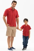 Kısa Kol Şile Bezi Tek Cepli Erkek Yazlık Çocuk Gömlek Kırmızı 3051 2-3 Yaş Kırmızı - 4