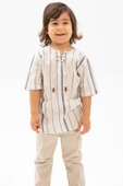 Kısa Kol Şile Bezi Zımbalı Yazlık Erkek Çocuk Tshirt Ekru Gri Çizgili 3028 1-2 Yaş Ekru Gri Çizgili thumbnail 1