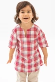 Kısa Kol Şile Bezi Bisiklet Yaka Yazlık Erkek Çocuk Tshirt Kırmızı Krem Ekose 3038 1-2 Yaş Kırmızı Krem Ekose thumbnail 3