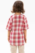 Kısa Kol Şile Bezi Bisiklet Yaka Yazlık Erkek Çocuk Tshirt Kırmızı Krem Ekose 3038 1-2 Yaş Kırmızı Krem Ekose thumbnail 2