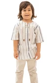 Kısa Kol Şile Bezi Zımbalı Yazlık Erkek Çocuk Tshirt Ekru Gri Çizgili 3028 1-2 Yaş Ekru Gri Çizgili thumbnail 5