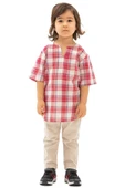 Kısa Kol Şile Bezi Bisiklet Yaka Yazlık Erkek Çocuk Tshirt Kırmızı Krem Ekose 3038 1-2 Yaş Kırmızı Krem Ekose thumbnail 6