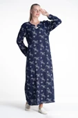 Uzun Kol Şile Bezi Baskılı Uzun Yazlık Elbise Serpme Desen Lacivert Lcvt thumbnail 5