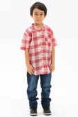 Kısa Kol Şile Bezi Tek Cepli Erkek Yazlık Çocuk Gömlek Kırmızı Krem Ekose 3038 2-3 Yaş Kırmızı Krem Ekose thumbnail 1