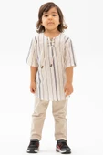 Kısa Kol Şile Bezi Zımbalı Yazlık Erkek Çocuk Tshirt Ekru Gri Çizgili 3028 1-2 Yaş Ekru Gri Çizgili thumbnail 3
