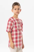 Kısa Kol Şile Bezi Zımbalı Yazlık Erkek Çocuk Tshirt Kırmızı Krem Ekose 3038 1-2 Yaş Kırmızı Krem Ekose thumbnail 1