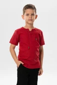 Kısa Kol Şile Bezi Zımbalı Yazlık Erkek Çocuk Tshirt Kırmızı 3051 1-2 Yaş Bordo thumbnail 1
