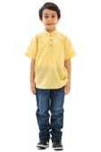 Kısa Kol Şantuklu Pamuk Bodrum Yazlık Erkek Çocuk Tshirt Sarı 3073 1-2 Yaş Sarı thumbnail 7