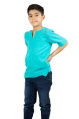 Kısa Kol Şile Bezi Bisiklet Yaka Yazlık Erkek Çocuk Tshirt Turkuaz 3054 1-2 Yaş Turkuaz thumbnail 6