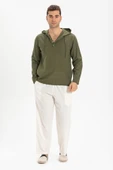 Şile Bezi Kapüşonlu Erkek Yazlık Sweatshirt Haki Hk 2XL Haki - 3